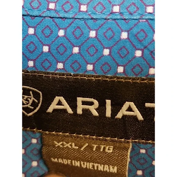 EUC Ariat Mens Blue Checkered  XXL 2XL Long Sleeve Cotton Dress Shirt - Picture 4 of 4